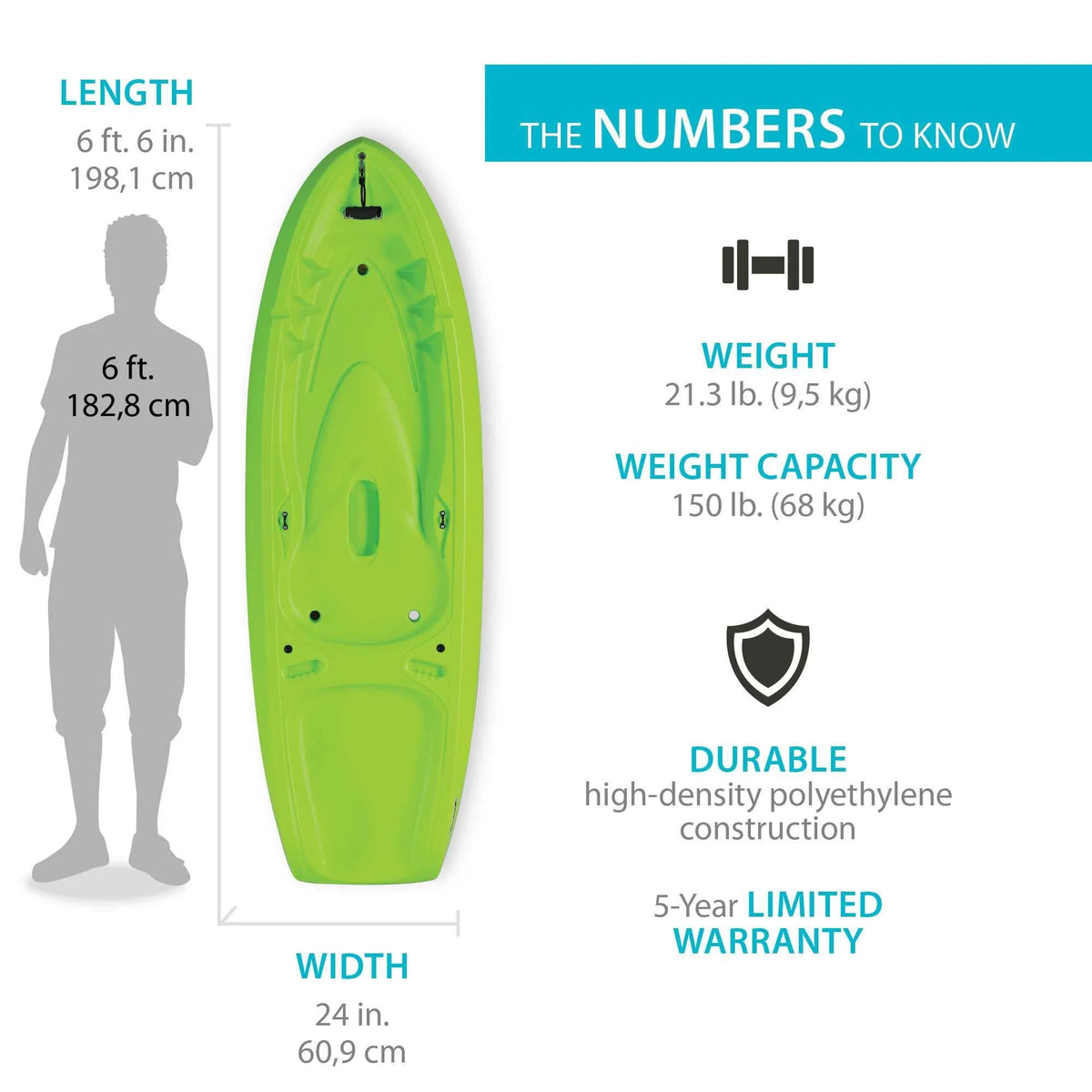 Lifetime Recruit 6.5 ft Youth Sit-on-Top Kayak, Lime Green (90765)
