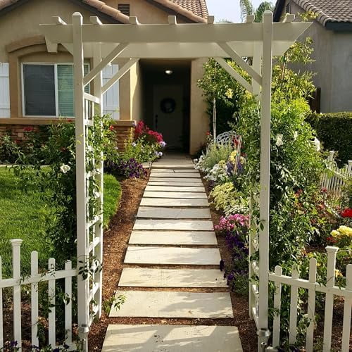 Dura-Trel PVC Garden Arbor, Arch Support for Climbing Plants, Elmwood, Mocha, 57" x 85"