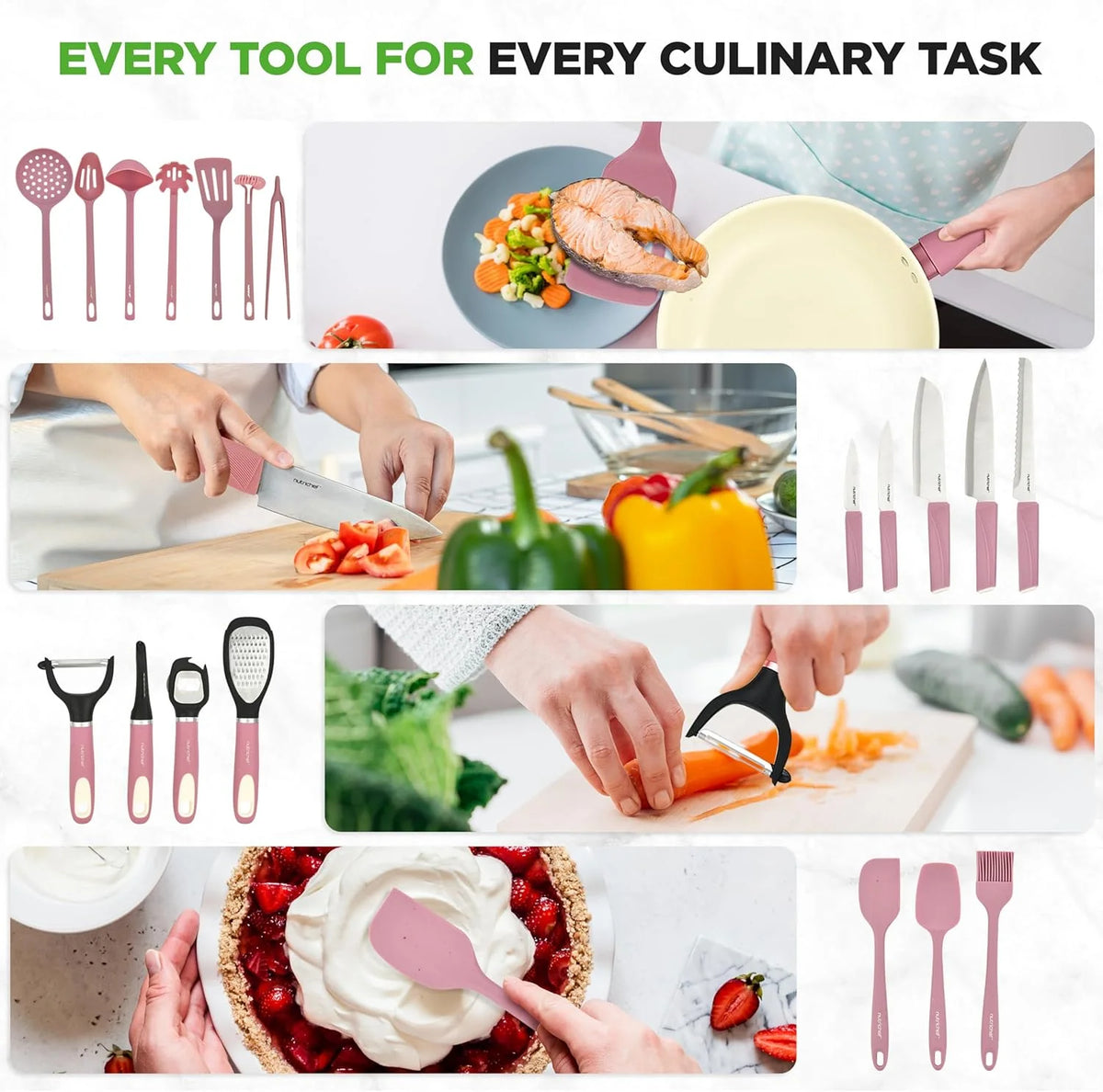 54-Piece Kitchen Cookware Set �C Complete Non-Stick Ceramic Pots and Pans Set with Utensils, Bakeware, and Knife Set, Gas, Electric & Induction Compatible, Blush Pink Kitchen Essentials