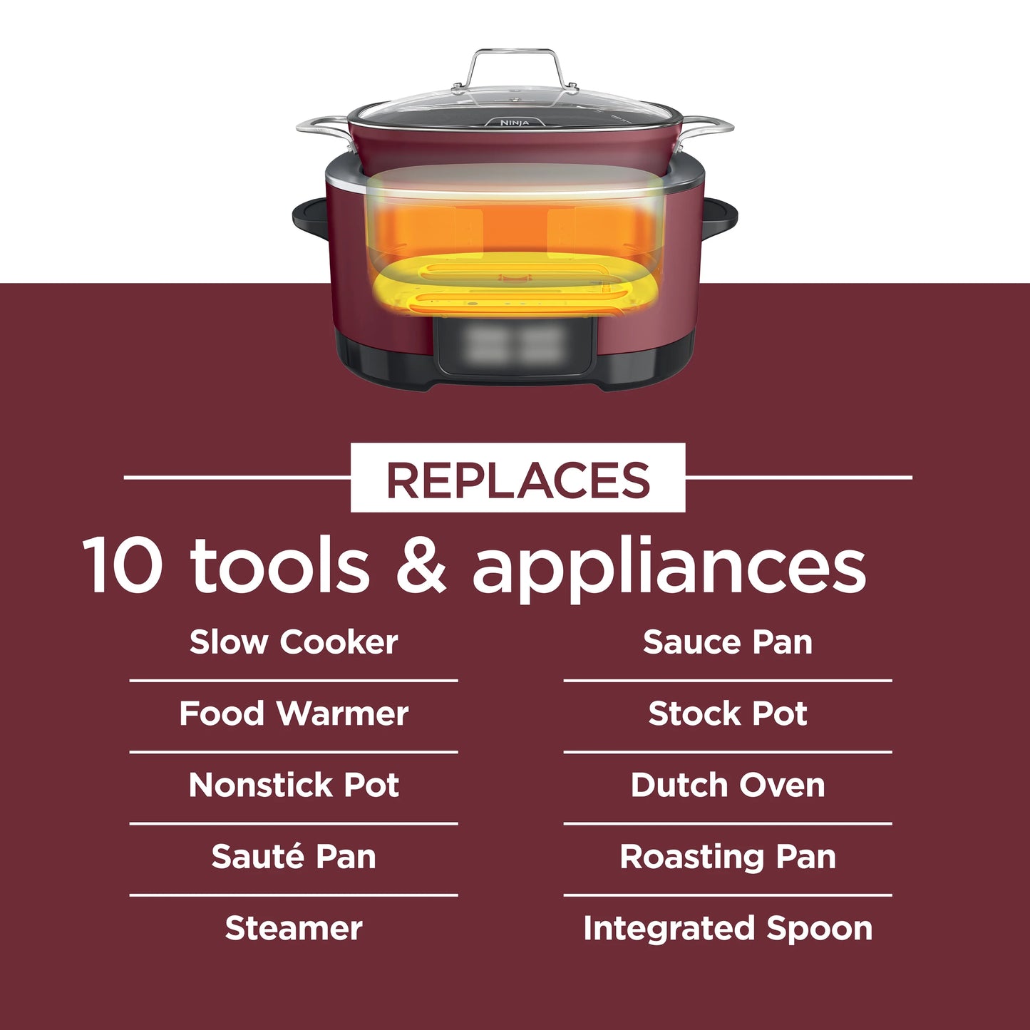 Ninja Foodi Possible Cooker, 8.5 Quart, 6-in-1 Multi-Cooker, Slow Cooker, Steamer, Glass Lid Integrated Cooking Utensil, Nonstick, Oven Safe Pot to 500°F, Cherry Tarte, MC1000WM