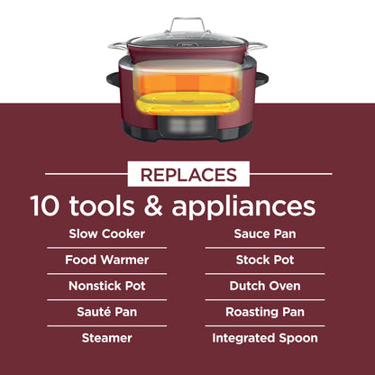 Ninja Foodi Possible Cooker, 8.5 Quart, 6-in-1 Multi-Cooker, Slow Cooker, Steamer, Glass Lid Integrated Cooking Utensil, Nonstick, Oven Safe Pot to 500°F, Cherry Tarte, MC1000WM