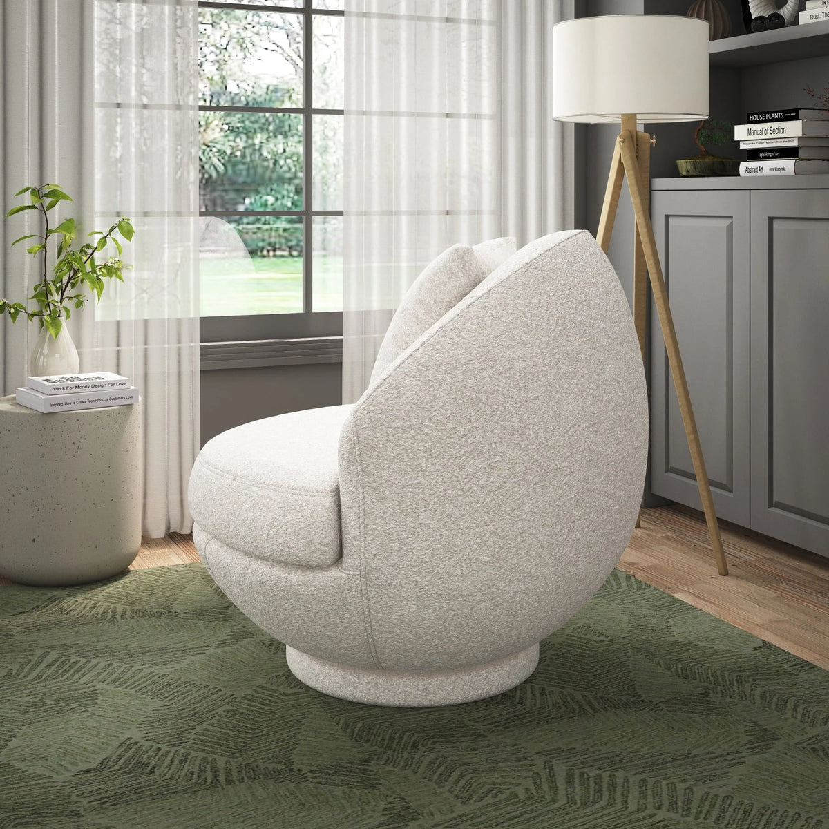 Hillsdale Boulder Upholstered Swivel Storage Chair, Ash White