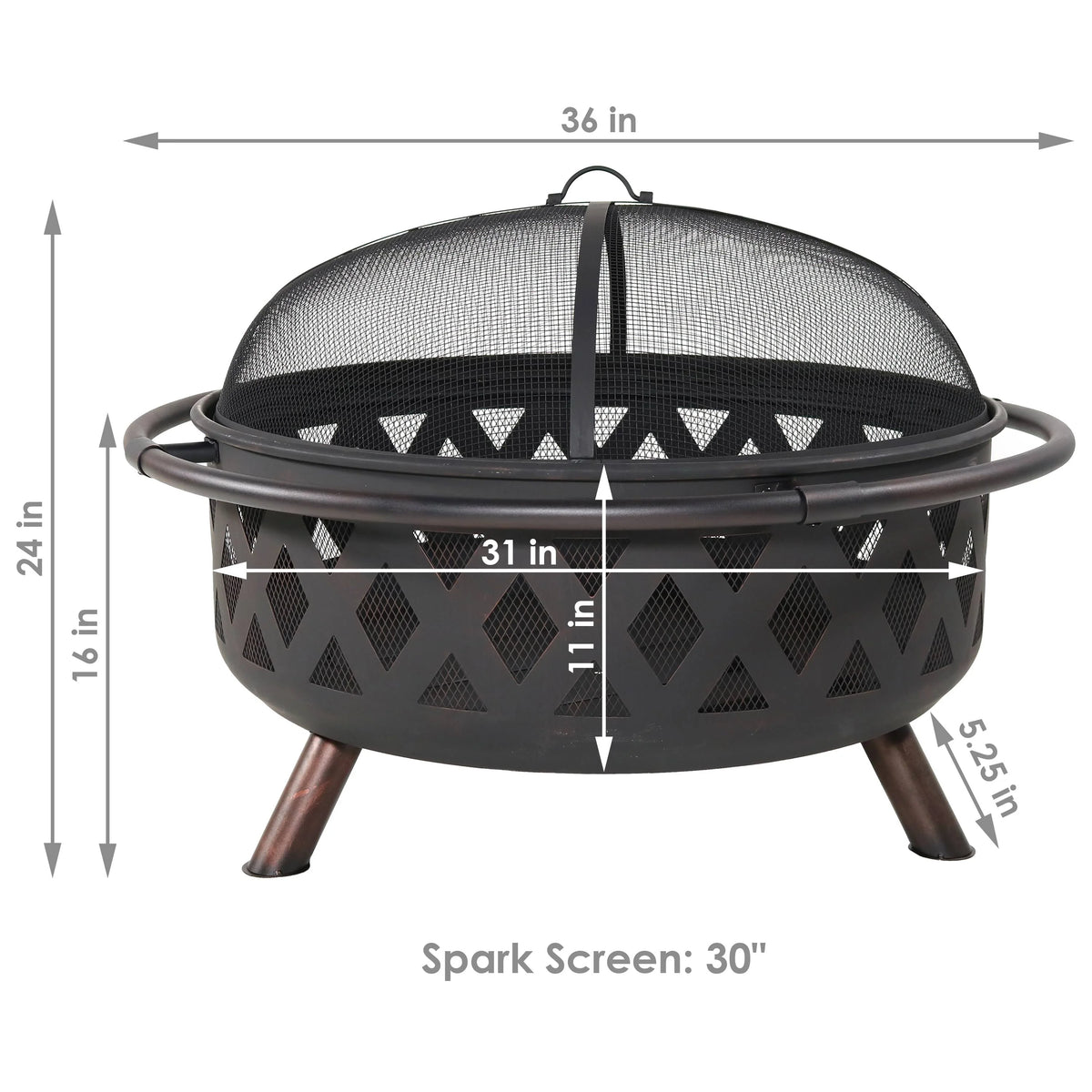 Sunnydaze Outdoor Camping or Backyard Round Crossweave Cut Out Fire Pit with Spark Screen, Log Poker, and Cover - 36"