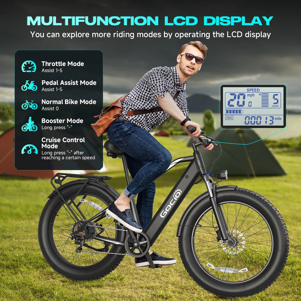 Gocio Electric Bike, 26"x4.0" Fat Tire E-Mountain Bike, Peak 1000W Motor, 28MPH 48V 15Ah Battery Removable Ebike for off Road, Sand, UL2849
