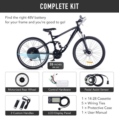 Viribus Electric Bike Conversion Kit 26" Rear Wheel 1000W Hub Motor LCD eBike DIY Set