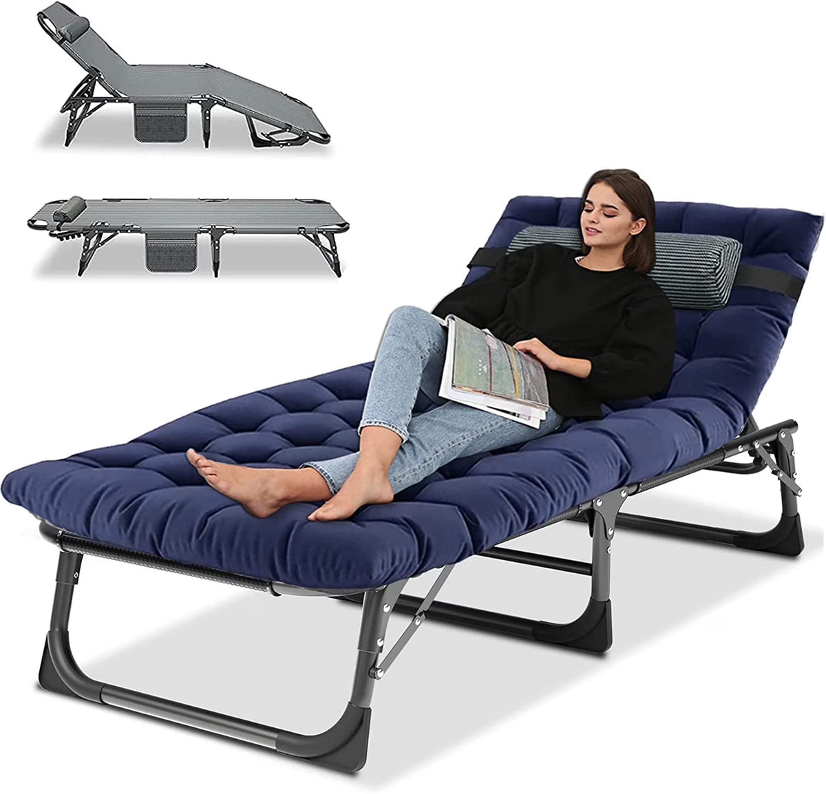 Slsy Folding Lounge Chair, 5-Position Adjustable Outdoor Reclining Chair, Folding Sleeping Bed Cot, Folding Chaise Lounge Chair for Pool Beach Patio Sunbathing