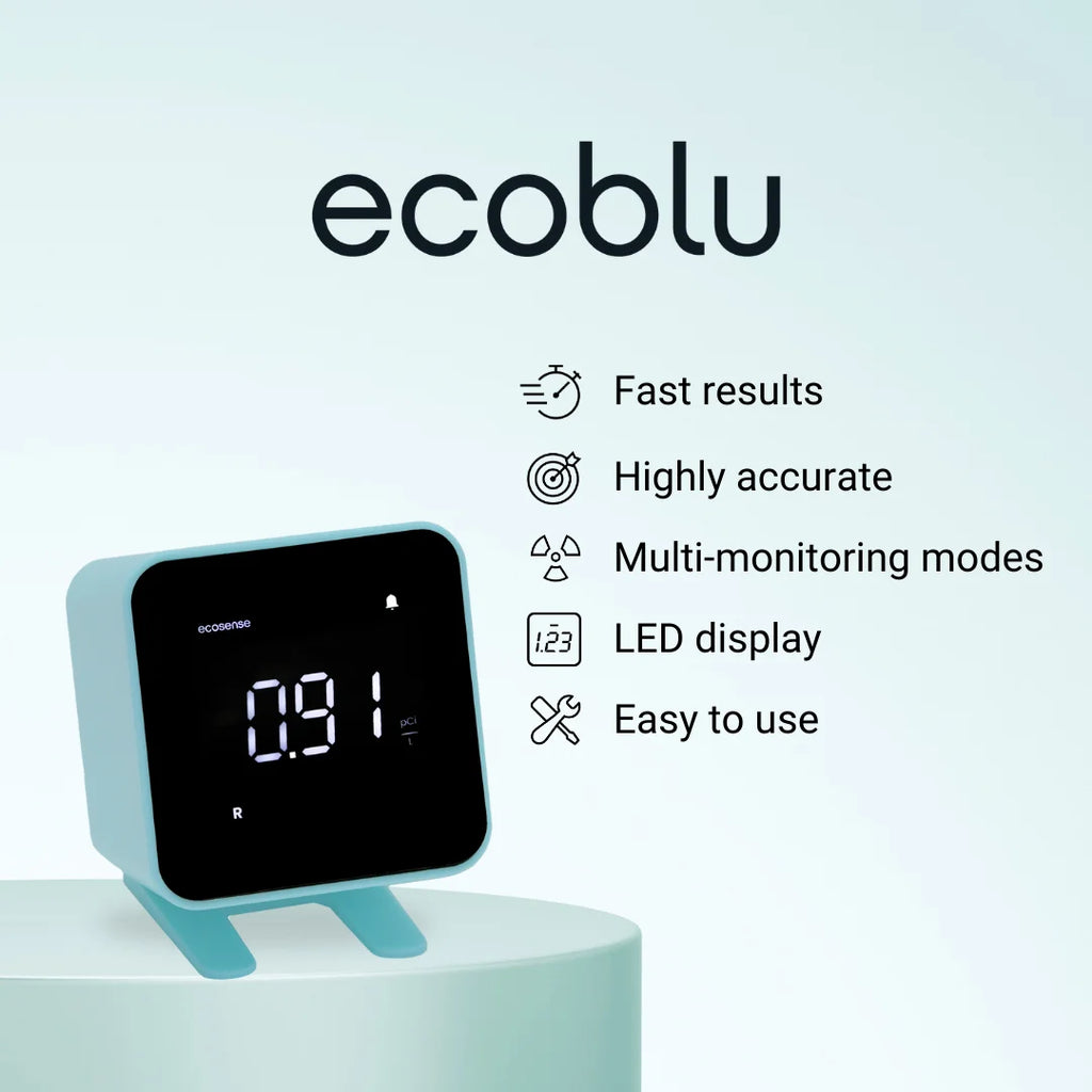 Ecosense EB100 EcoBlu, Digital Radon Detector, Fast & Accurate, Short-Term and Long-Term Monitoring, Full Size LED Screen, Easy to Use (White)