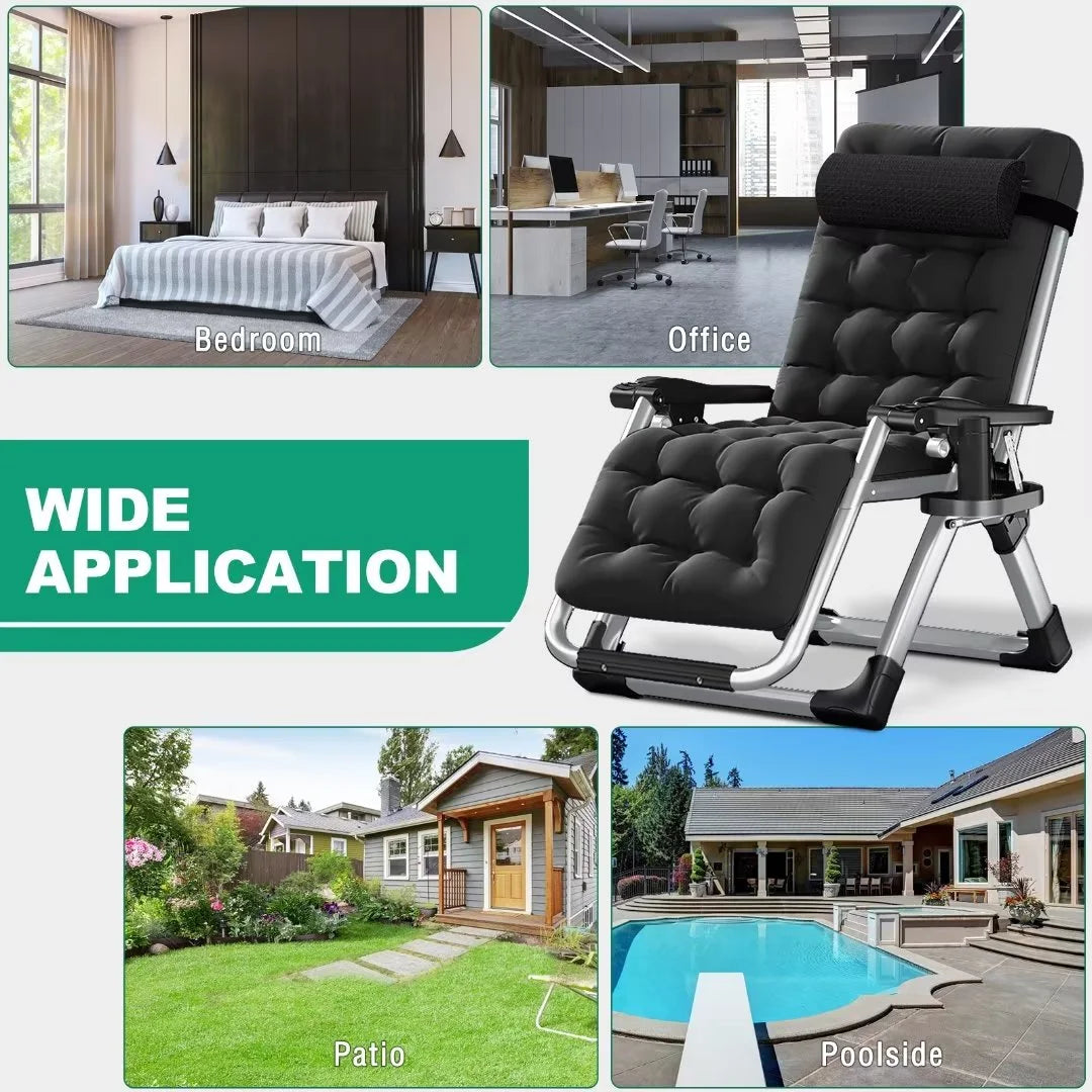 NAIZEA 2 Pack Zero Gravity Chair, Foldable Portable Lawn Recliner with Cushion, Headrest, Cup Holder, Black