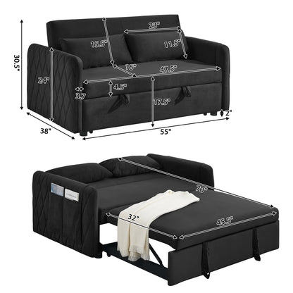 Convertible Sofa Bed,3 in 1 Sleeper Sofa with 2 Pillows and Adjustable Backrest for Living Room Office,Black