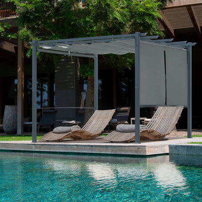 Aoodor 10 x 10 ft. Outdoor Pergola with Retractable Canopy and Sunshade Roller Curtains, Aluminum Frame Grape Trellis Pergola for Patio Backyard and Deck - Gray