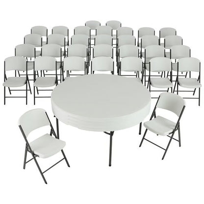 Lifetime 4 60 inch Round Folding Tables with 32 Folding Chairs - Almond
