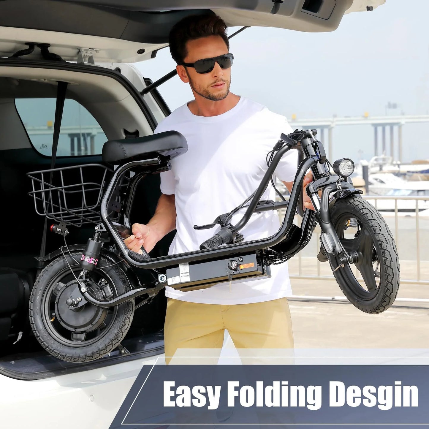 SANOPY 350W Electric Scooter with Seat for Adults, 15 Miles Range 20 Mph, 36V 5.2Ah Battery Moped, 14" Big Tire Commuter Electric Bike with Shock Absorbing, Black