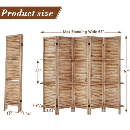 6-Panel Room Divider with Shelves5.6ft Tall Folding Privacy Screen Panels, Room Divider Wall, Divider for Room Separation, Room Divider ShelvesEffectively Block SightNatural