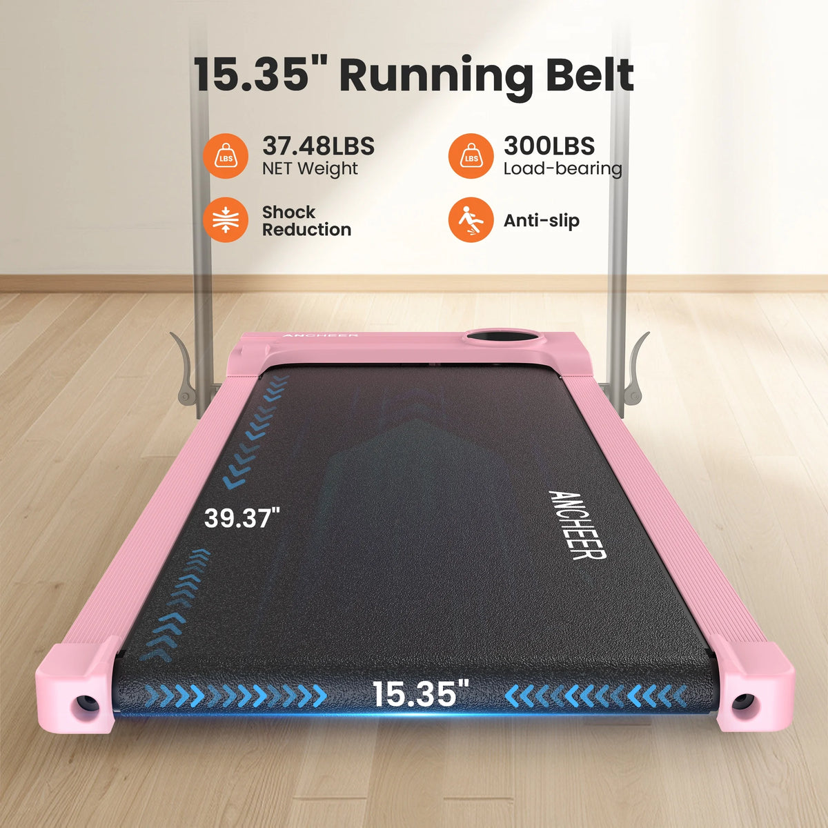 ANCHEER Portable Folding Walking Pad 300lb, 7.5 MPH Under Desk Treadmill with Remote Control & LED Display,2 in 1 Walking Pad Treadmill for Home/Office/Exercise(Pink)