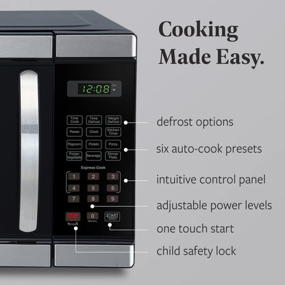 Farberware FMGZ09BKA 0.9 Cu. Ft. Microwave Oven, 900W, Digital Control, LED Display, 6 Cooking Presets, Black