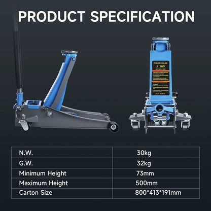 3 Ton Heavy Duty Floor Jack, Fast Lift & Stable Support, Carbon Steel Automotive Jack with Wheels, Max Lift 18.15" for Car and Truck Repair, Blue