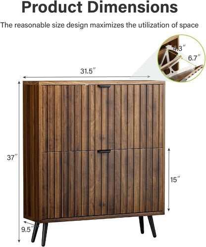 Smart FENDEE Shoe Cabinet with 2 Flip Drawers Freestanding 24 Pair Shoe Storage Cabinet for Entryway