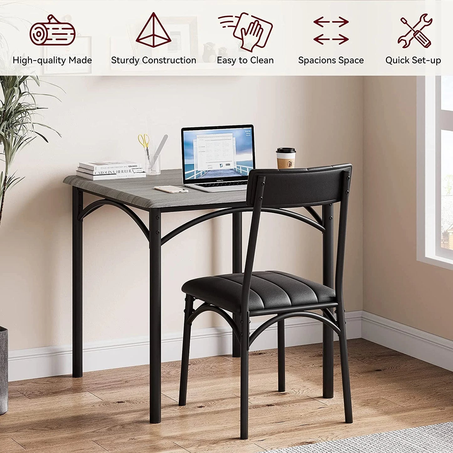 Dining Table Set for 2, Kitchen Table and Chairs for 2 with Upholstered Chairs, 3 Piece Dining Room Table Set, Square Kitchen Table Set for Small Space, Apartment, Studio