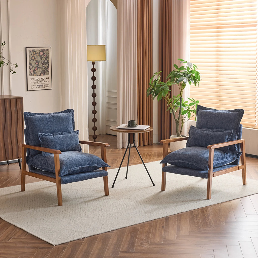 Ktaxon Chenille Accent Chair, Solid Wood Armrests Armchair, Metal Frame for Stability, Single Sofa with Comfortable Cushions and Lumbar Pillow Beige