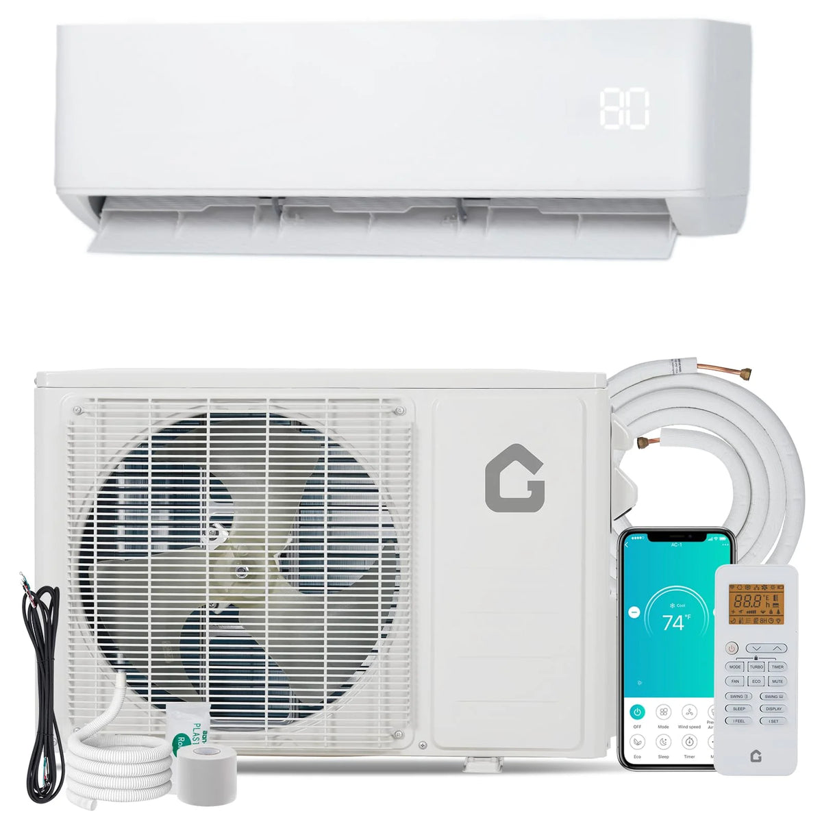 18000 BTU Mini Split Air Conditioner, 24 SEER2 230V Energy Star Inverter, Ductless Split AC Heating System Cools Up to 1250 Sq. Ft, Work with Alexa, Remote, 24H Timer, Low Noise