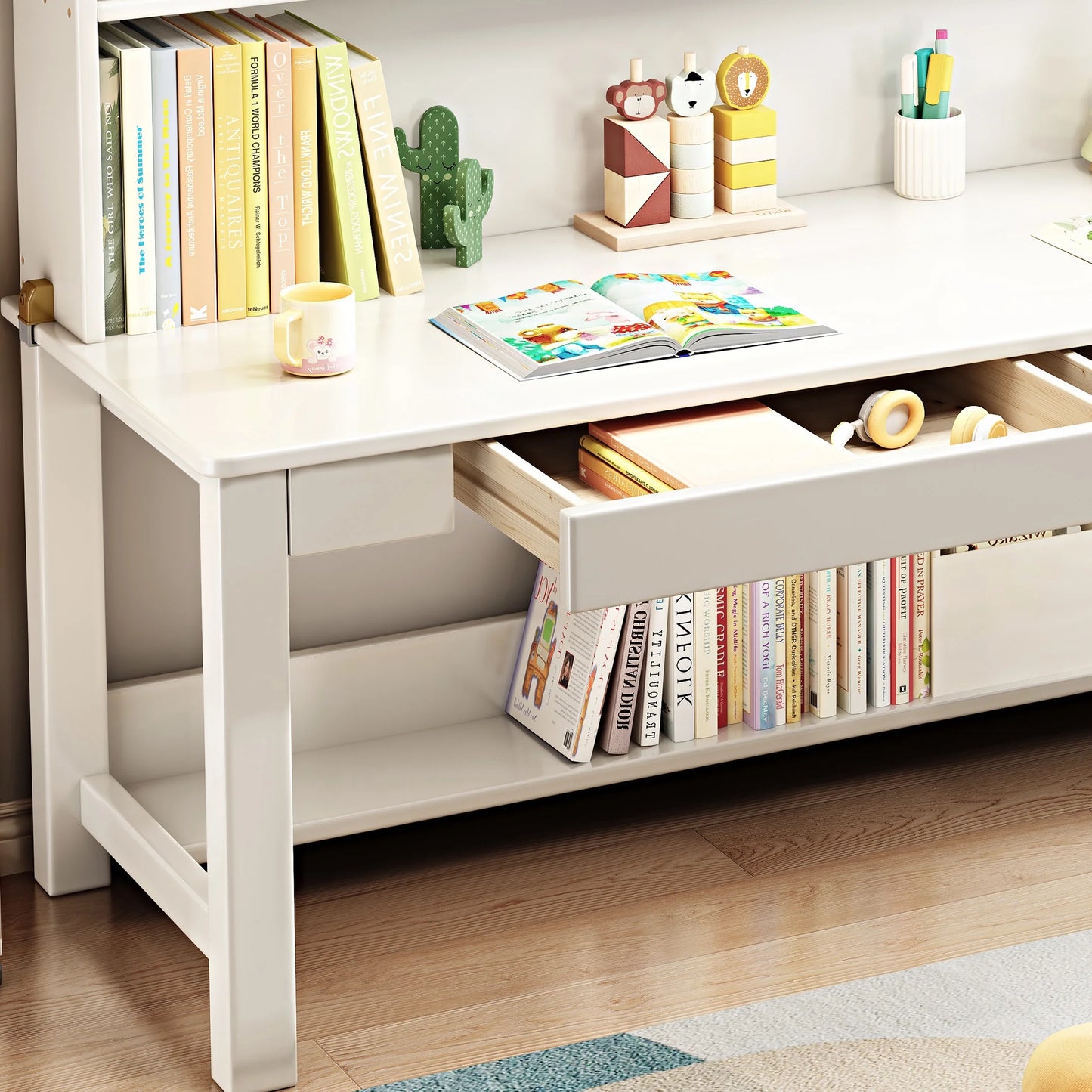 BALANBO Wooden Kids Desk Desk with Hutch for Children,Solid Wood Desk Two Positions Suitable for Two People, Suitable for Children's Study, Adult Home Office and Other Places(White)