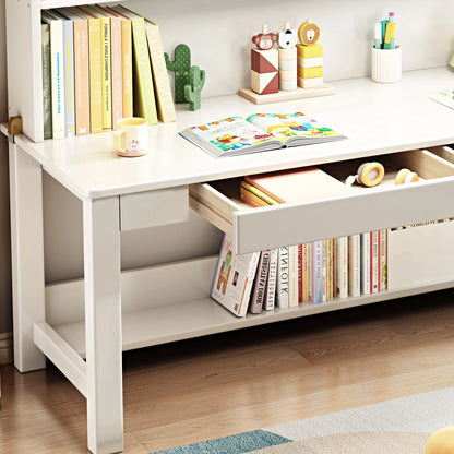 BALANBO Wooden Kids Desk Desk with Hutch for Children,Solid Wood Desk Two Positions Suitable for Two People, Suitable for Children's Study, Adult Home Office and Other Places(White)