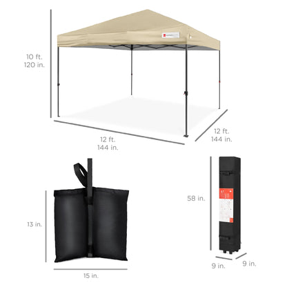 Best Choice Products 12x12ft Easy Setup Pop Up Canopy w/ 1-Button Setup, Wheeled Case, 4 Weight Bags - Navy Blue