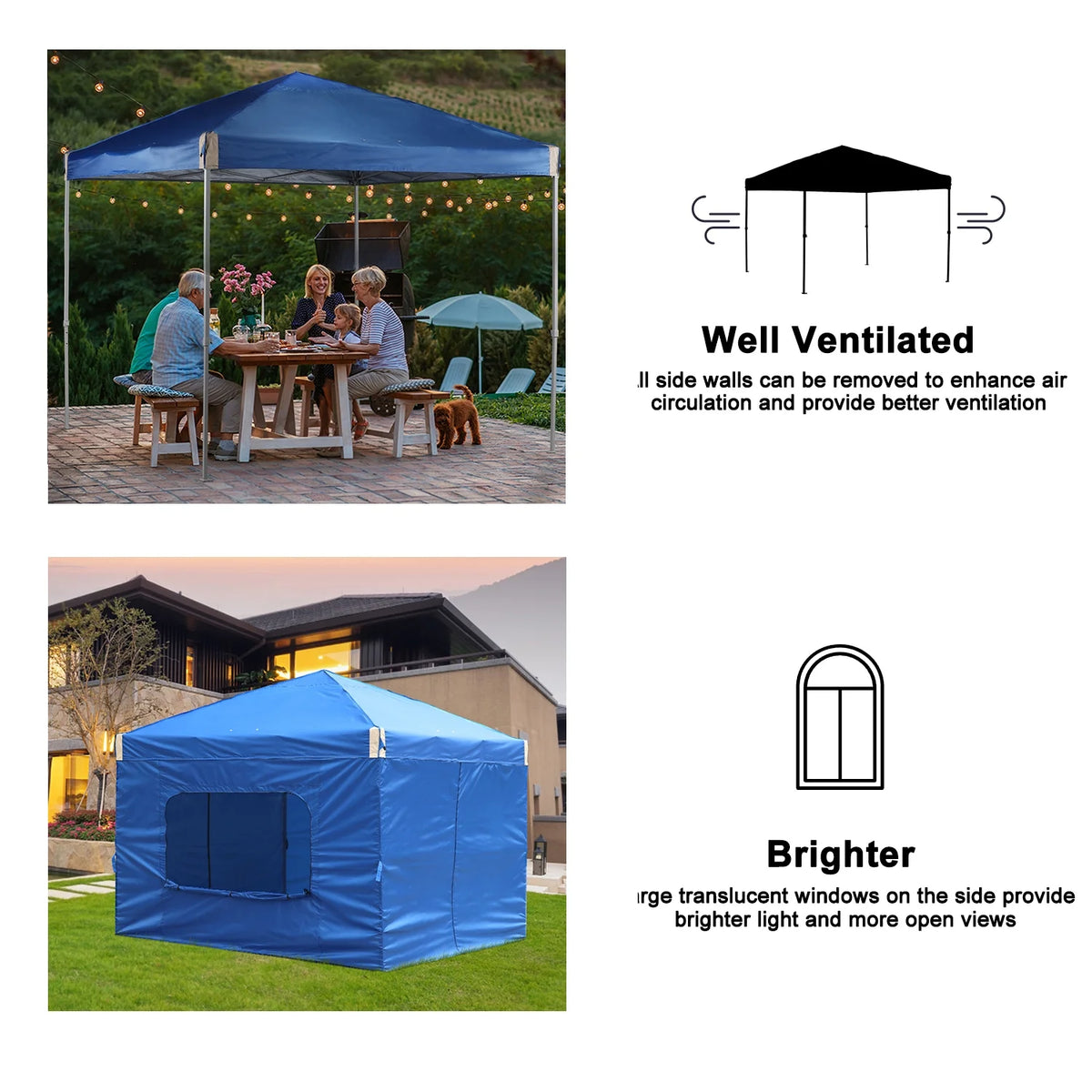 Aoodor Pop Up Canopy Tent with Removable Mesh Window Sidewalls, Portable Instant Shade Canopy with Roller Bag