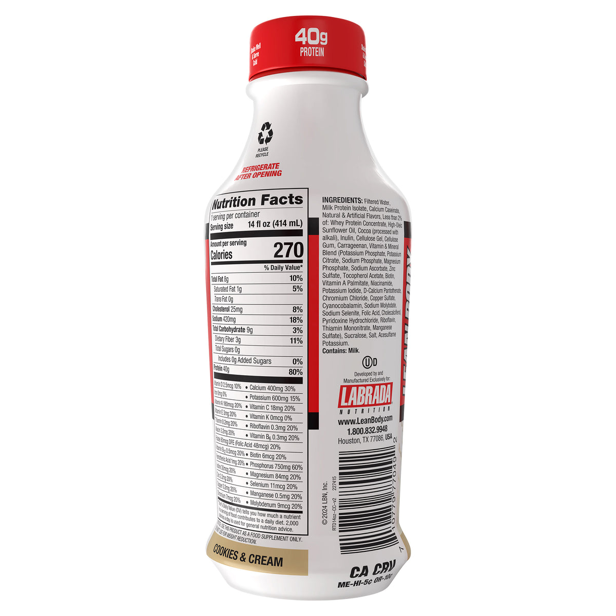 Lean Body Cookies & Cream Protein Shake 14 fl oz, 12-pack