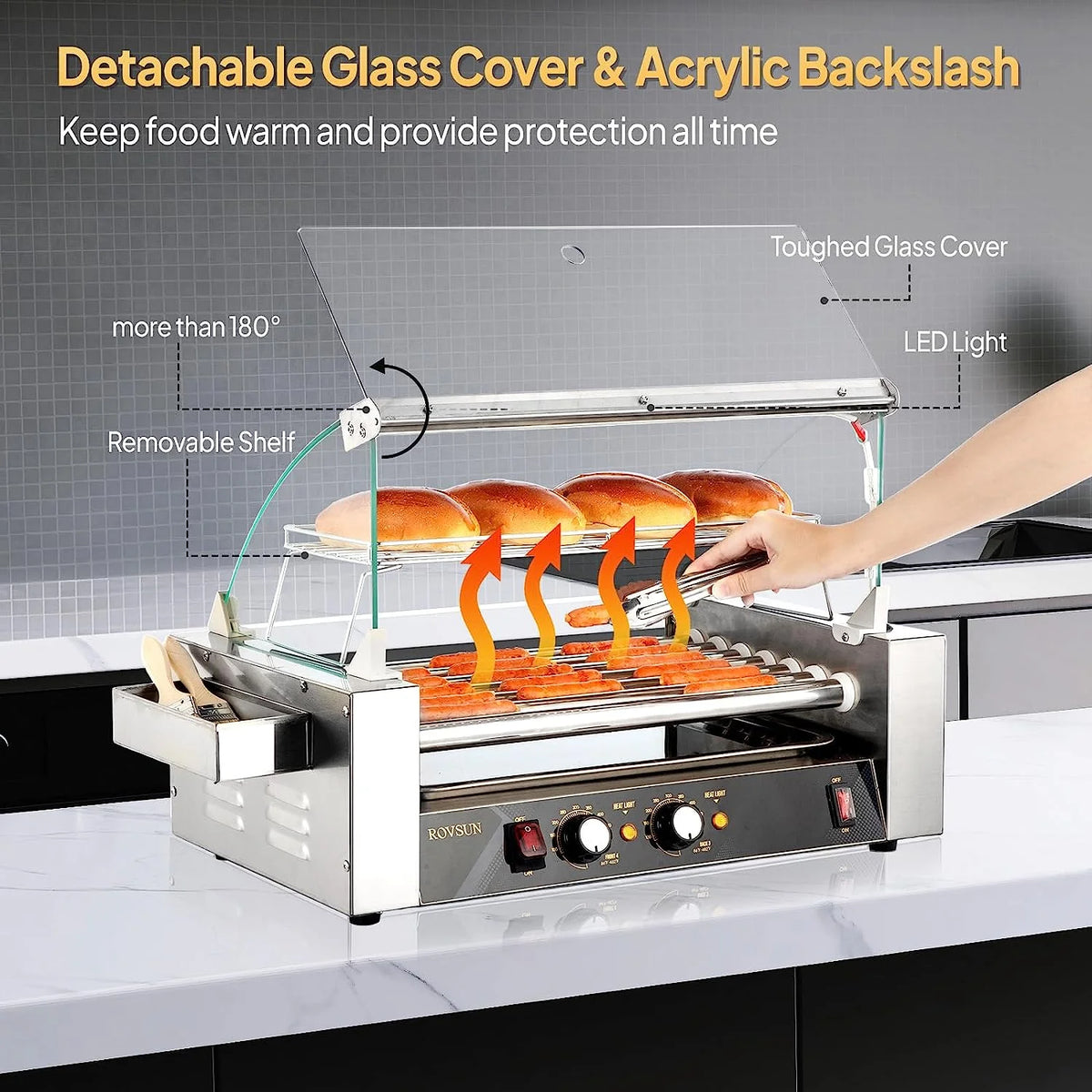 ROVSUN 1050 W 18 Hot Dog Capacity Commercial Hot Dog Roller Grill