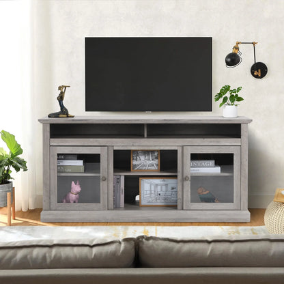 TV Stand for 65 Inch TV, Entertainment Center with Two Glass Barn Doors and Storage Cabinet Table, Farmhouse Style Media Console Table for Living Room(Coffee)