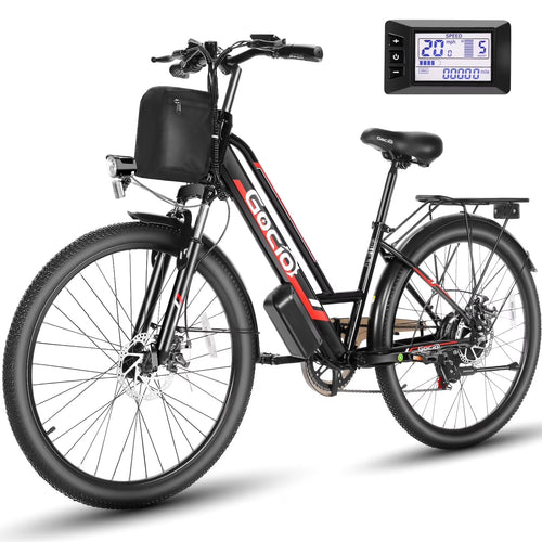 Gocio 26" Electric Bike for Adults, 500W Electric Cruiser Bike, 48V/7.8Ah Removable Battery, 7 Speed, City Commuting E-bike, UL2849