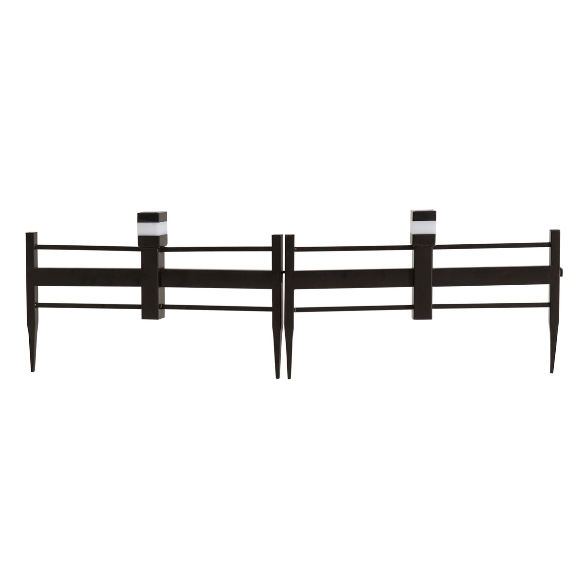 SUNJOY Garden Fence Solar Border Fencing with Waterproof LED Path Lights, Metal Strip Pattern Fence Panel Outdoor Decorative Garden Fences(5PK), Brown