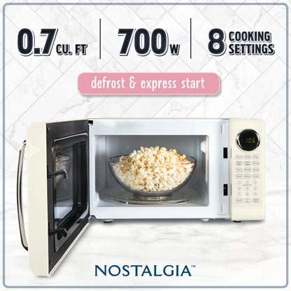 Nostalgia Retro Microwave Oven - 0.7 Cu Ft & 700-Watt Countertop Microwave with Glass Turntable, Child Safety Lock, 8 Auto-Cook Programs & Digital Clock - Aqua