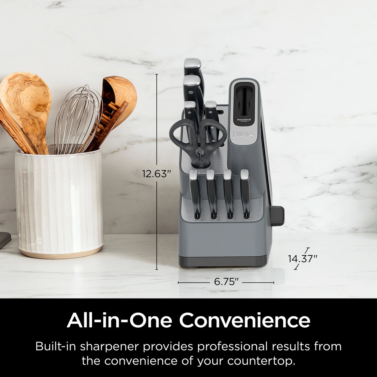 Ninja Foodi NeverDull 10-Piece Stainless Steel Essential Knife System with Sharpener, K12010 Black/Gray