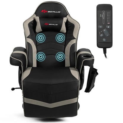 Goplus Massage Gaming Recliner Reclining Racing Chair Swivel Black