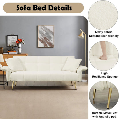 Futon Sofa Bed,Convertible Double Sofa Bed with Folding Armrests for Living Rooms and Small Spaces,Beige