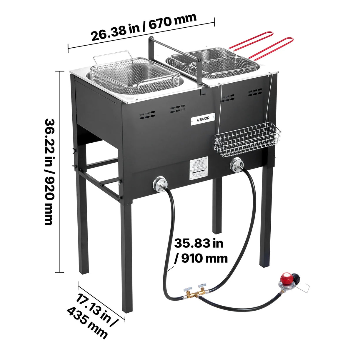 VEVOR Outdoor Propane Deep Fryer, Dual-Tank 16QTx2 Large Capacity Commercial Fryer,Stainless Steel Fish Cooker with 3 Basket,Thermometer,Floor Standing Fryers for Catering Event Camping,50,000 BTU