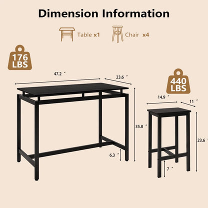 Counter Height Table Set of 5, Breakfast Bar Table and Stool Set, Minimalist Dining Table with Backless Stools, Wood Top Pub Table & Chair Set for Kitchen Apartment Bistro - Space Saving