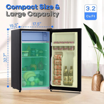 Mini Fridge With Freezer, 3.2 Cu.Ft Mini Refrigerator, Dorm Fridge With Single Door, Compact Refrigerator For Bedroom/Apartment/Office-Food Storage Cooling Drink, White