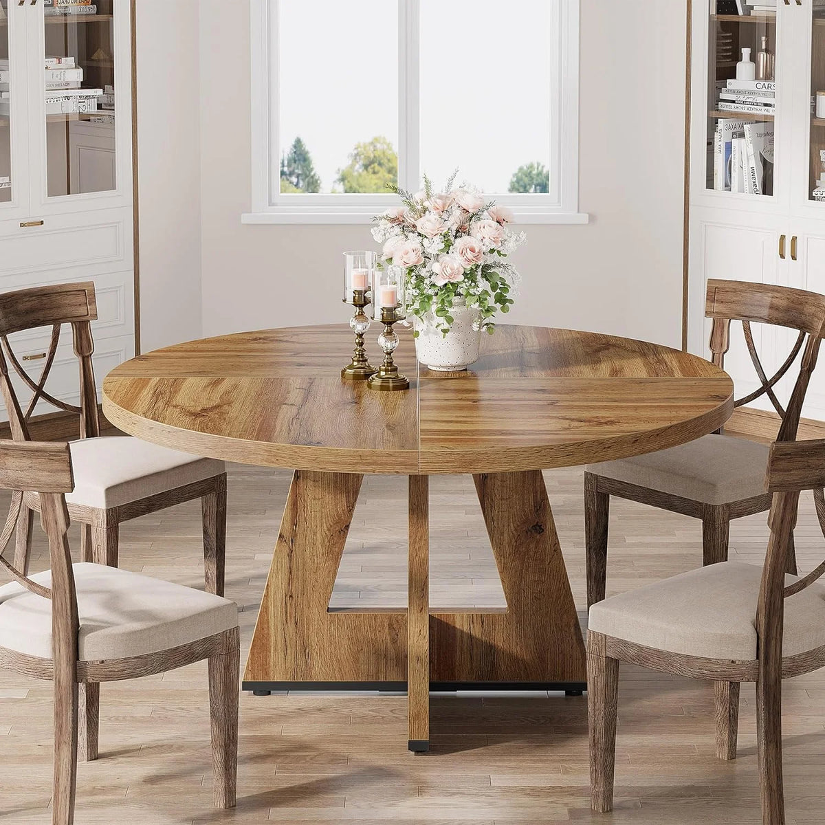 Tribesigns Round Dining Table for 4, Grey Kitchen Table 47 Inch Farmhouse Wood Kitchen Dinning Table for Kitchen Living Room