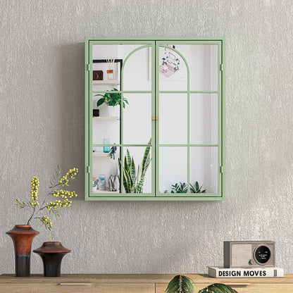 27.56"Modern Wall Cabinet with Glass Doors, Bathroom Cabinet with Featuring Three-tier Storage for Entryway Living Room, Bathroom or Dining Room, Mint Green