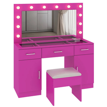 Ktaxon Large Makeup Vanity, Vanity Table Set w/ Visible Glass Top w/ Charging Station, White