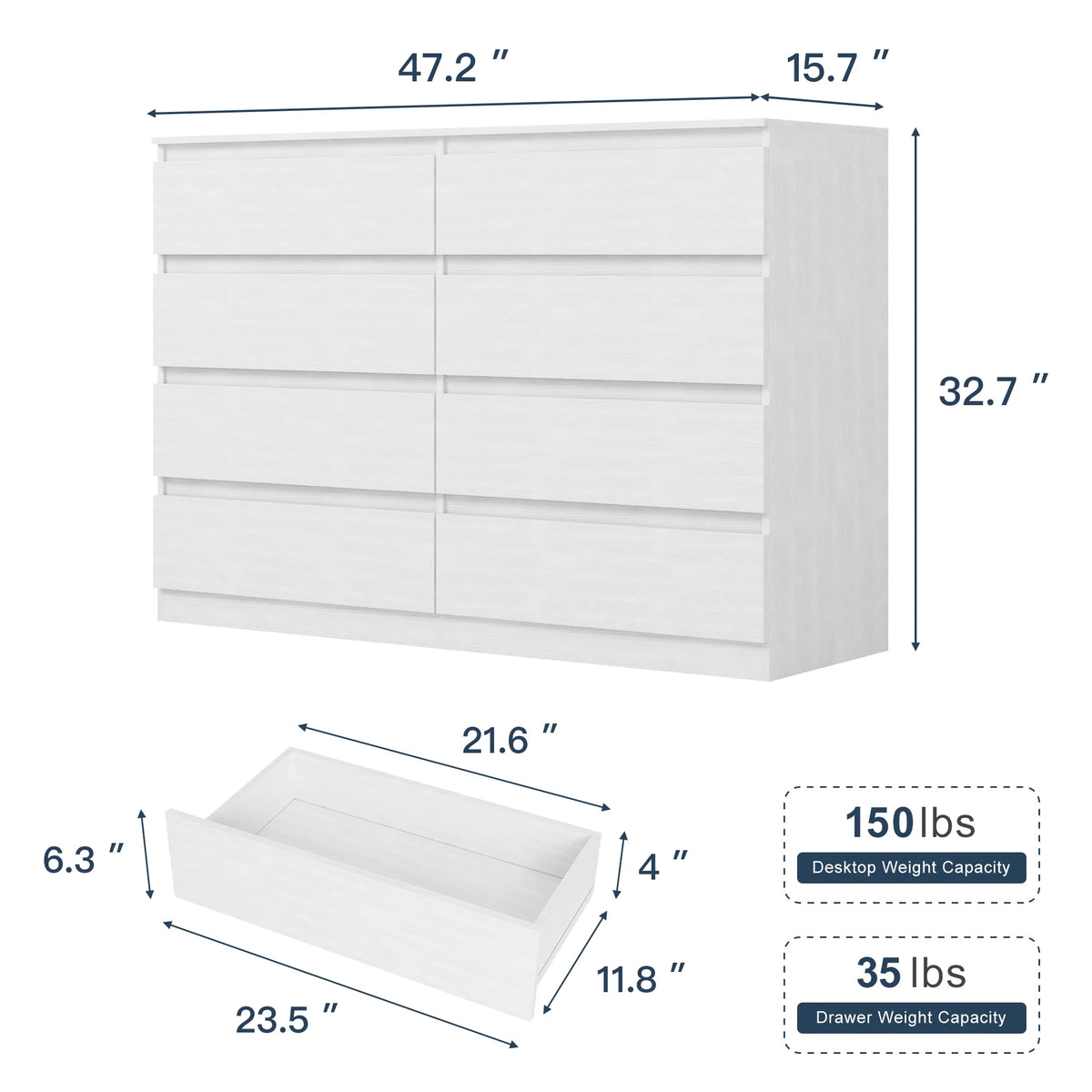 Resenkos Modern Mid Century 6 Drawer Wide Dressers Chests for Bedroom, Chest of Drawer Organizer Grey