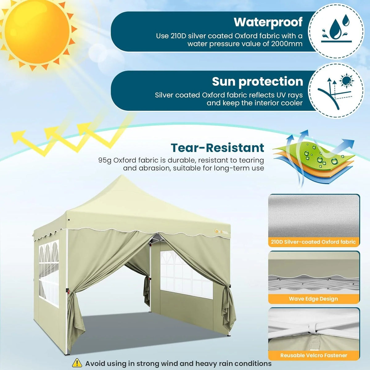 SANOPY 10' x 20' Pop up Canopy Party Tent with 6 Removable Sidewalls, Wave Eave Outdoor Waterproof Patio Gazebo Tent with Carry Bag, Backyards Camping Picnics, Black