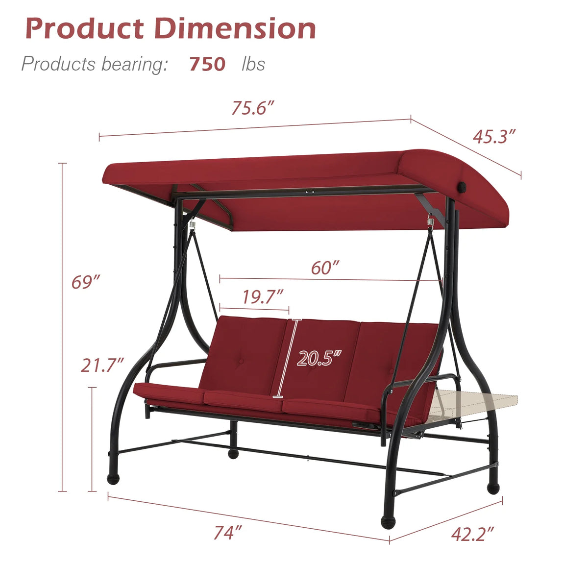 AECOJOY 3 Person Canopy Steel Porch Swing, Converting Swing Glider Hammock-Beige
