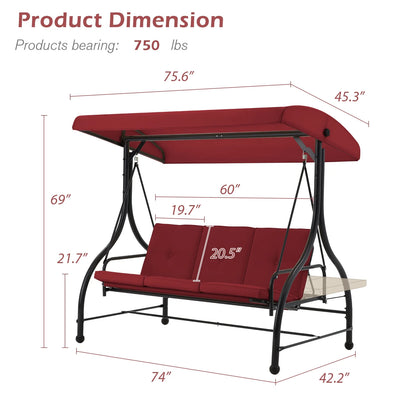AECOJOY 3 Person Canopy Steel Porch Swing, Converting Swing Glider Hammock-Beige