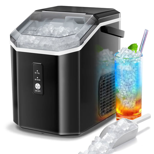 Auseo SS Nugget Countertop Ice Maker with Soft Chewable Ice, 35Lbs/24H, Self-Cleaning, Ice Scoop, Stainless Steel Silver, for Kitchen/Office/Party