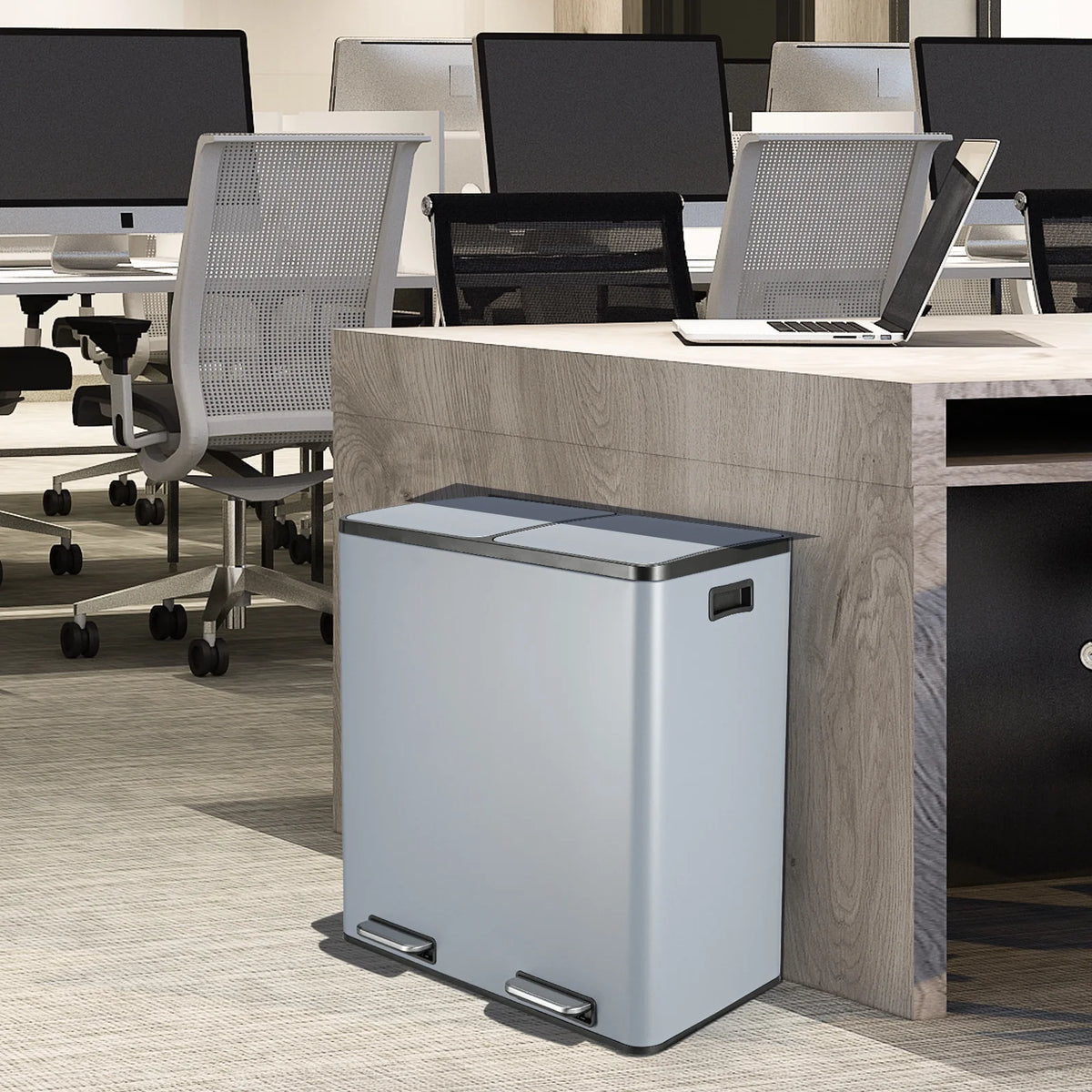LAZY BUDDY Dual Garbage Can, Stainless Steel 16 Gallon Step Kitchen Trash Can with Soft-Close Lid, Double Compartment Garbage Recycling Bin