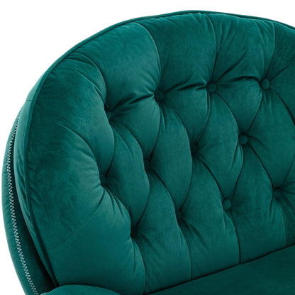 Swivel Accent Chair with Ottoman, Velvet Accent chair with Footrest, Mid-Century Modern Lounge Chair and Ottoman Set, Reading Chair for Living Room, Bedroom, Reading Room, Home Office, Blue